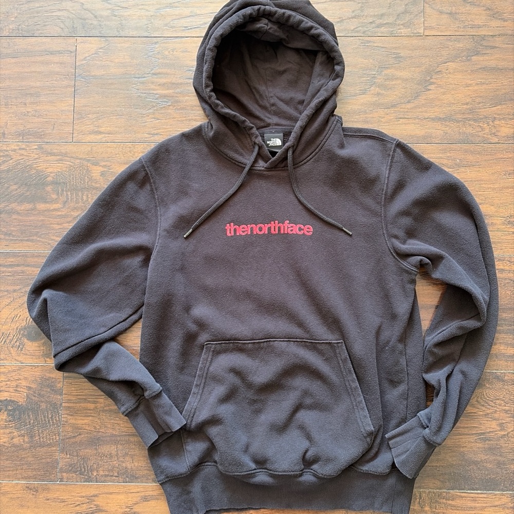 The North Face Black Hoodie with Pink Logo